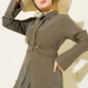 Half Hidden Buttoned Tied Tunic Khaki