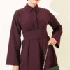 Half Hidden Buttoned Belted Two-Piece Set Plum - Image 2