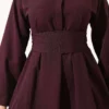 Half Hidden Buttoned Belted Two-Piece Set Plum - Image 3