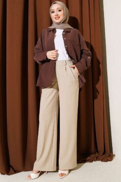 منظر بديل لـ Half Waist Elastic Palazzo Pants Beige