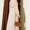 Half Brit Buttoned Ribbed Dress Beige - Imagen 3