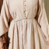 Half Brit Buttoned Ribbed Dress Beige - Imagen 4
