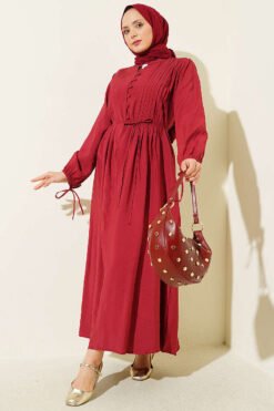 Half Brit Buttoned Ribbed Dress Burgundy