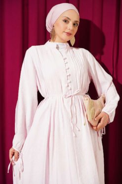 Alternatieve weergave van Half Brit Buttoned Ribbed Dress Pink