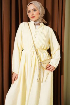 Vista alternativa de Half Brit Buttoned Ribbed Dress Yellow