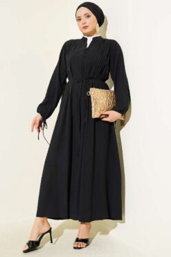 Half Brit Buttoned Ribbed Dress Black