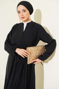 Alternatieve weergave van Half Brit Buttoned Ribbed Dress Black