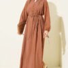Half Brit Buttoned Ribbed Dress Tan