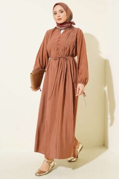 Half Brit Buttoned Ribbed Dress Tan