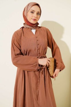 Alternatieve weergave van Half Brit Buttoned Ribbed Dress Tan