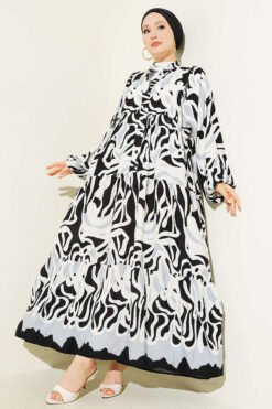 Asymmetrical Patterned Dress Black