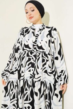Vista alternativa di Asymmetrical Patterned Dress Black