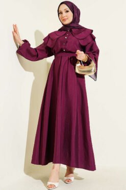 Half Buttoned Tiered Sailor Collar Dress Plum