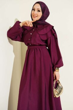 Vista alternativa de Half Buttoned Tiered Sailor Collar Dress Plum
