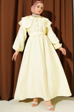 Half Buttoned Tiered Sailor Collar Dress Yellow