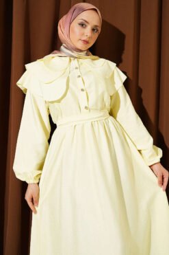 Vista alternativa di Half Buttoned Tiered Sailor Collar Dress Yellow