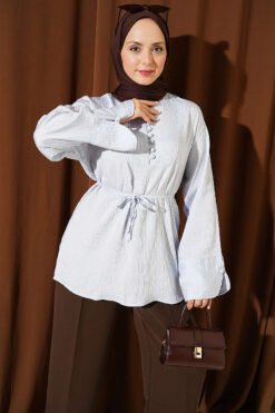 Half Button Sequin Striped Stitch Tunic