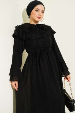 Alternative Ansicht von Half Button Ruffled Dress Black