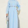 Half Button Side Slit Long Shirt Baby Blue