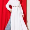 Half Button Side Slit Long Shirt White
