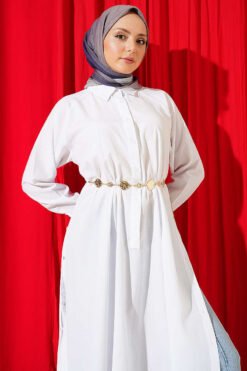 Alternative Ansicht von Half Button Side Slit Long Shirt White
