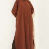Half Button Side Slit Long Shirt Brown