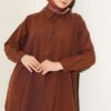 Half Button Side Slit Long Shirt Brown - Afbeelding 2