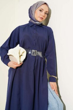 Alternative Ansicht von Half Button Side Slit Long Shirt Navy Blue