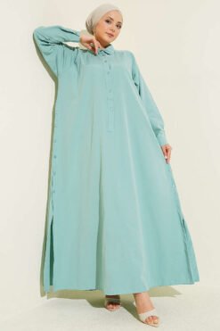 Half Button Side Slit Long Shirt Mint
