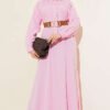 Half Button Side Slit Long Shirt Pink