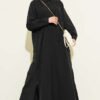 Half Button Side Slit Long Shirt Black