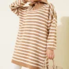 Horizontal Striped Half-Zip Knit Tunic