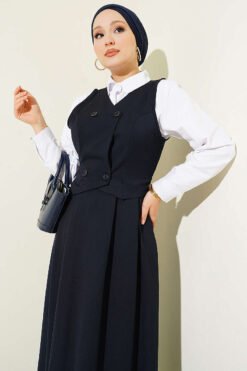 Vista alternativa di Vest-Style Buttoned Dress Navy Blue