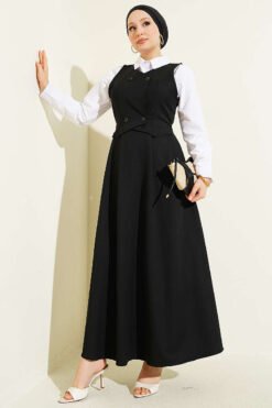 Vest-Style Buttoned Dress Black
