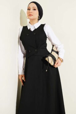 Vista alternativa di Vest-Style Buttoned Dress Black