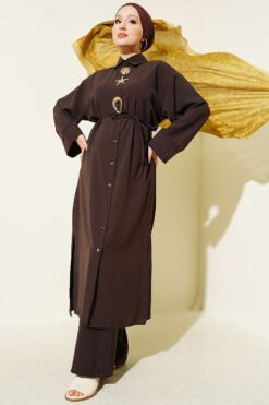 Star Gold Brooch Double Set Brown