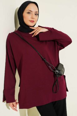 Basic Tunic with Slit Detail Burgundy