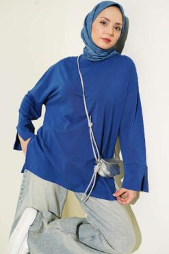 Basic Tunic with Slit Detail Navy Blue