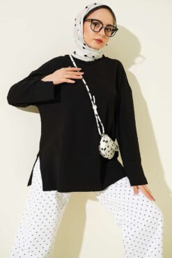 Basic Tunic with Slit Detail Black