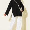 ⁦Basic Tunic with Slit Detail Black⁩ - الصورة ⁦2⁩