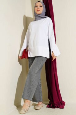 Alternatieve weergave van Split Detail Wide Sleeve Tunic White