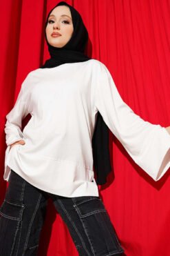 Split Detail Wide Sleeve Tunic Ecru