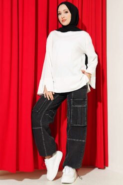 Alternatieve weergave van Split Detail Wide Sleeve Tunic Ecru