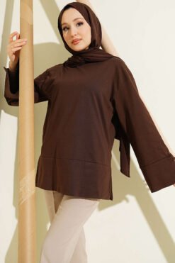Split Detail Wide Sleeve Tunic Brown