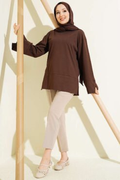 Alternatieve weergave van Split Detail Wide Sleeve Tunic Brown