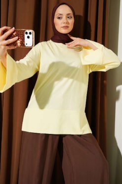 Split Detail Wide Sleeve Tunic Yellow