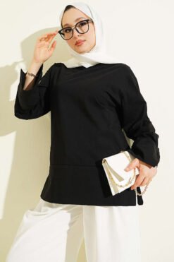 Split Detail Wide Sleeve Tunic Black