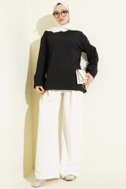 Alternatieve weergave van Split Detail Wide Sleeve Tunic Black