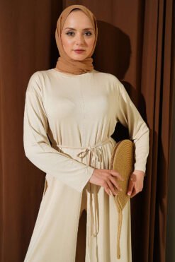 Alternative Ansicht von Long Tunic Set with Split Detail and Belted Cord Beige