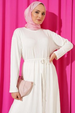 Alternative Ansicht von Long Tunic Set with Split Detail and Belted Cord White